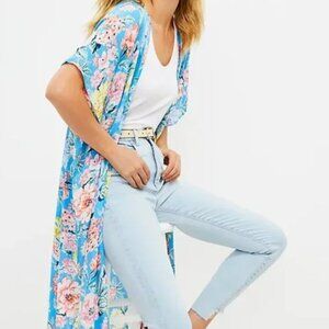 NWT LOFT Blue Multi Floral Kimono – Size XS/Small‎ Cottage Floral Romantic